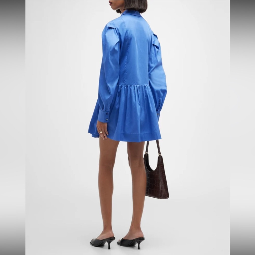Harshman Esme Pleated Puff-Sleeve Mini Shirtdress - Size M - Indigo Blue - NWT - Picture 3 of 9